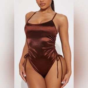 New fashion nova ruched satin stretchy swimsuit medium